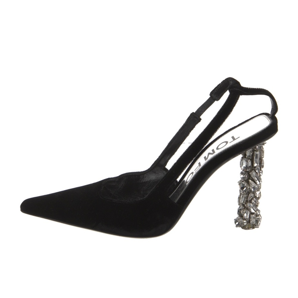 TOM FORD Velvet Crystal-Heel Slingback Pumps 38.5
